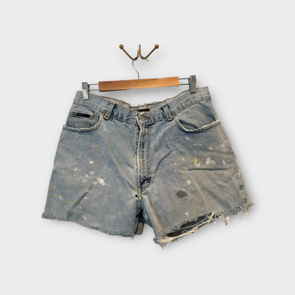 Vintage Perry Ellis Boho Coastal Cut Off Distressed Jean Shorts Size XL /32